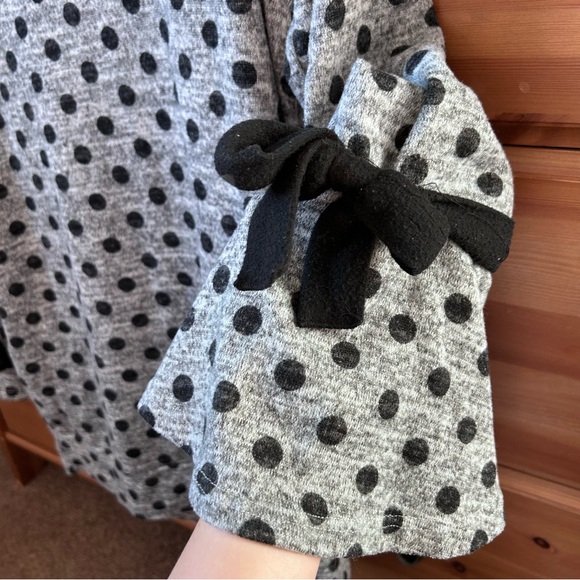 White Birch Gray w Black Polka Dots Women’s Top Long Sleeved w Bows Cowl Neck - Picture 6 of 9